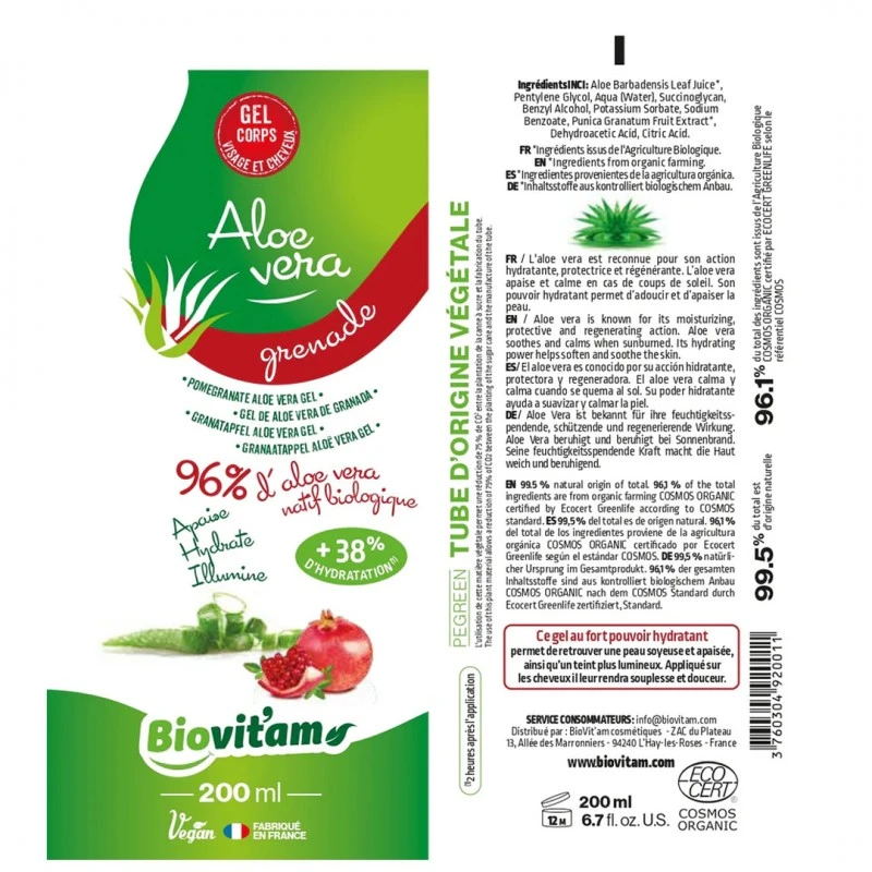 GEL CORPS BIOVITAM 200ML - Aloe Vera - Grenade â Image 2